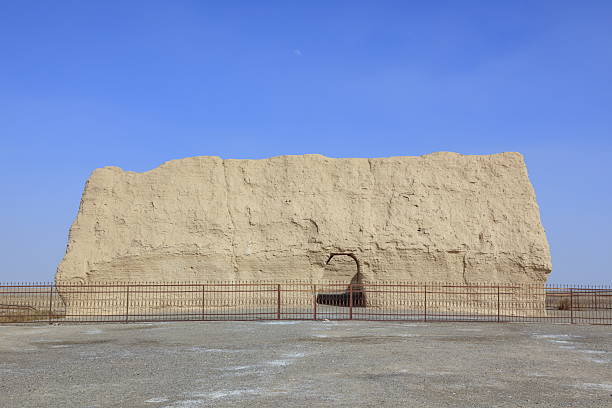 Landforms at Dunhuang Yardang National Geopark, a national park in Dunhuang, Gansu Province, China, that shows the Yardang geological feature of the area. The geopark covers an area of 398 square kilometers.The unique rock formations in the park developed over a period of 700,000 years.