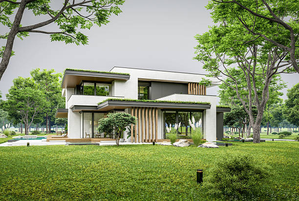 istock 3d rendering of two-story house with concrete facade overcast 2231782655