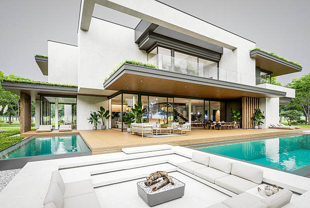 istock 3d rendering of two-story house with concrete facade overcast 2231782694
