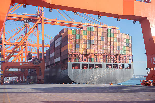 istock Massive cargo ship loaded with containers docked in the Port of Mersin. 2231786480