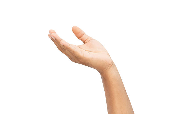 istock Man hand is open and holding something on isolated background, Clipping path. 2231789433