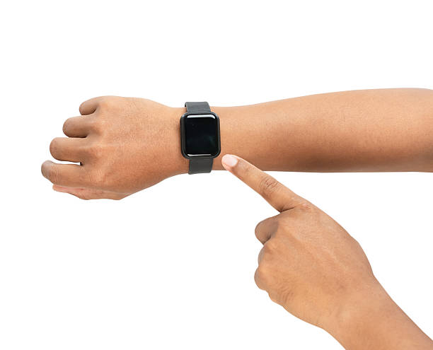 istock Close up man hand with smartwatch on isolated background, Clipping path. 2231789437