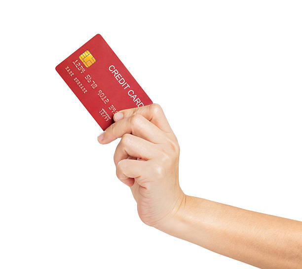 istock Clipping path, Hand holding credit card on isolated background. 2231789495