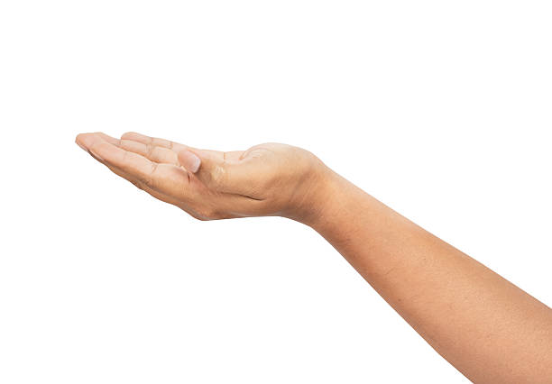 istock Man hand is open and holding something on isolated background, Clipping path. 2231789605