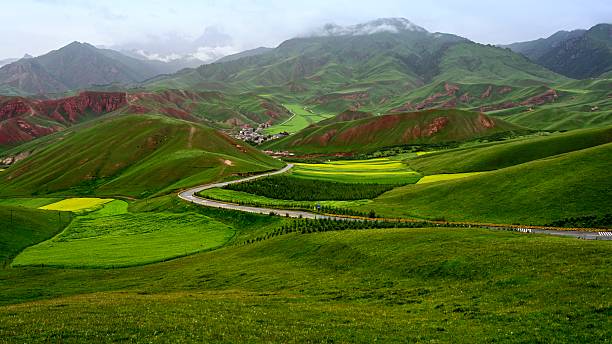 istock Grassland scenery, Danxia landform, rape flowers 2231795091