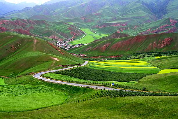 istock Grassland scenery, Danxia landform, rape flowers 2231795942