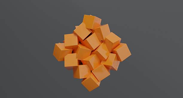 istock Abstract 3D render featuring a dynamic cluster of orange cubes, ideal for modern design projects, branding concepts, digital illustration, creative art compositions, and minimal geometric backgrounds 2231797859