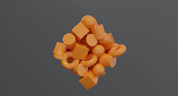 istock Abstract 3D composition of orange geometric shapes arranged on gray background, suitable for modern design projects, creative branding, digital illustration, and contemporary minimal art visuals. 2231797906