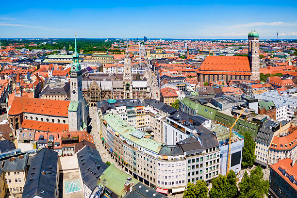 istock Marienplatz aerial panoramic view in Munich city, Germany 2231801024