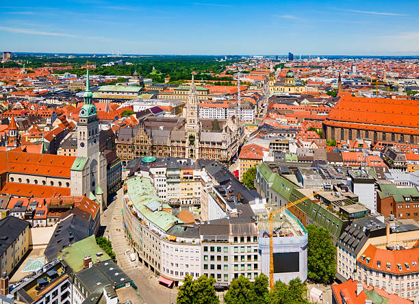 istock Marienplatz aerial panoramic view in Munich city, Germany 2231801030