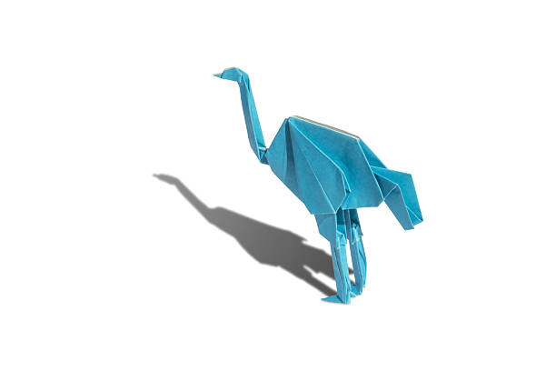 Cyan Origami Ostrich isolated on white