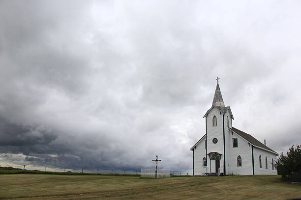 Historic wooden St Peter's Lutheran Church Scapa north of Hanna, Alberta.