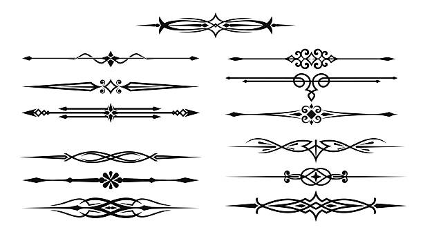 Vintage elegant divider borders, separate borders Vintage elegant divider borders, frame separate borders decor lines. Vector set of black ornate decorative symmetrical flourishes, curls, arrows or tribal elements for invitations, certificates, menus gothic style stock illustrations