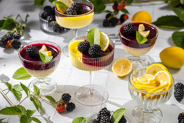 istock Delicious lemon and blackberry dessert cups garnished with fresh mint 2231852889
