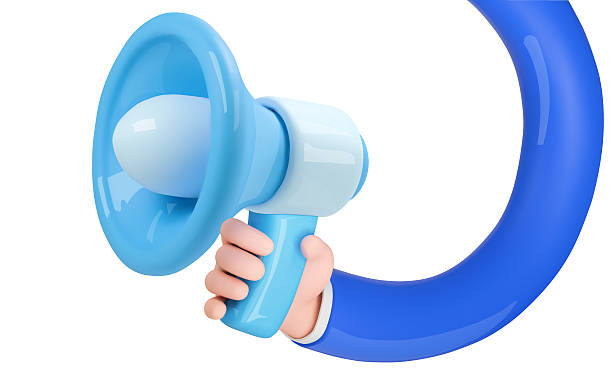 istock Megaphone in hand. Loudspeaker in a long cartoon hand. 3d render realistic vector icon. marketing speaker sign, promotion and advertising 2231857243