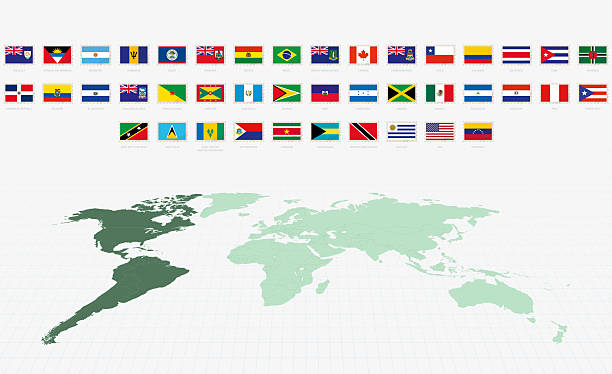istock National Flags of the American countries, Postage Flag Set. American Flags with World Map. 2231858865