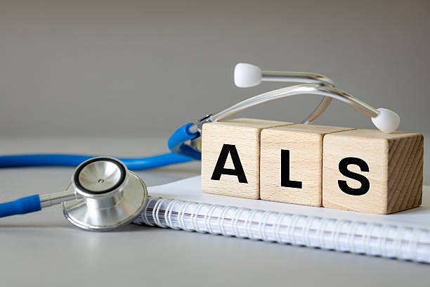 istock The term ALS, which stands for Advanced Life Support or amyotrophic lateral sclerosis. The sign on the wooden blocks in the doctor's office 2231858936