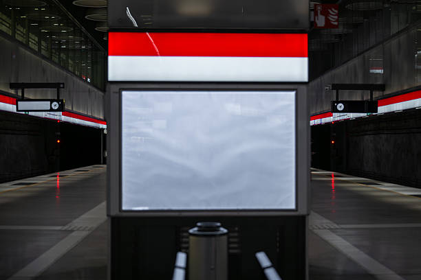 Blank billboard mock up at metro station platform. Underground advertising concept