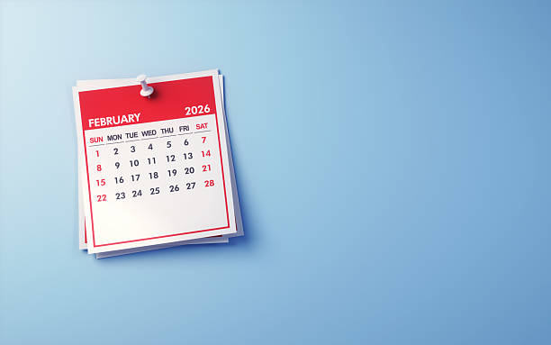 istock February 2026 Calendar on Light Blue Background, White pushpin 2231879755