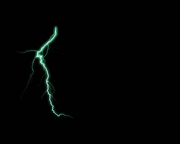 A vibrant, teal-colored lightning bolt streaks across a stark black background, capturing the raw power of an electric discharge.
