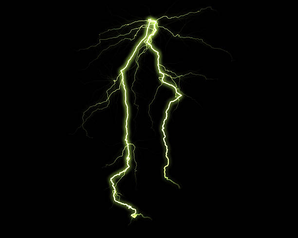 istock A striking, bright yellowish-green lightning bolt cuts through a pitch-black night, showcasing raw electrical power and dramatic energy. 2231895883
