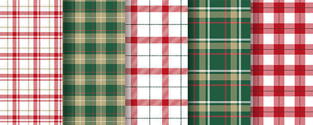 Christmas seamless pattern. Plaid background. Check tartan texture. Set gingham fabric. Flannel print. Red green tablecloth. Checkered cloth. Scrapbook design. Vichy shirt textile. Vector illustration