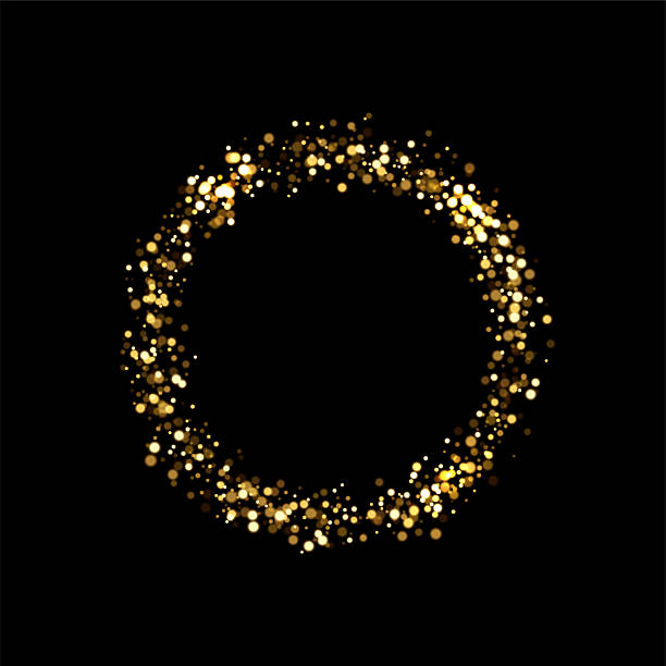 istock Glowing golden glitter circular frame. Abstract shape of scattered light particles on black. Vector illustration with festive bokeh effect and luxury celebration design. Shimmering decoration border 2231896803