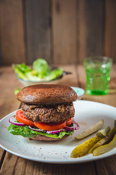 Delicious Burger with Portobello Mushroom Buns and Fresh Ingredients