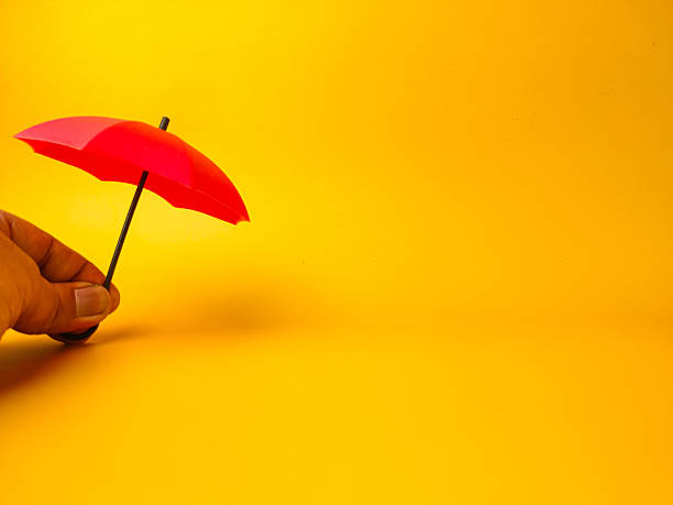 istock A person's hand is holding a red umbrella on a yellow background with copy space and text 2231910414