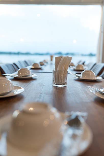 Table setting for the event. Unoccupied table in a restaurant.