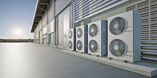 istock 3d rendering of condenser unit in perspective view. Cooling systems, climate control in industrial buildings. Air conditioning HVAC system technology for heat ventilation, temperature regulation. 2231913373