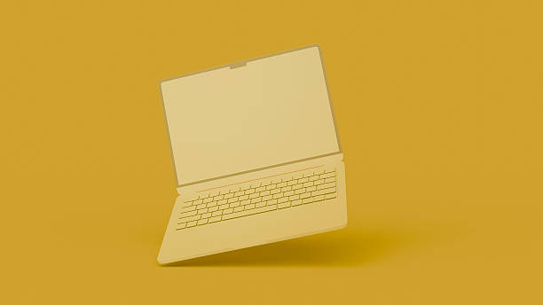 istock Minimal 3D render of laptop with blank screen isolated on yellow background for design presentation 2231917353