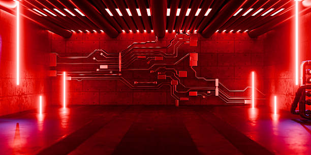 istock Sci Fi Futuristic Concrete Structure Tunnel With Glowing Laser Lights and Industrial Interior Hallway Neon Architecture Perspective Cyber Tech Space 3D Rendering 2231918954