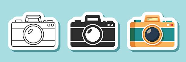 Camera sticker icon in flat style. Photography equipment vector illustration on isolated background. Photo sign business concept.