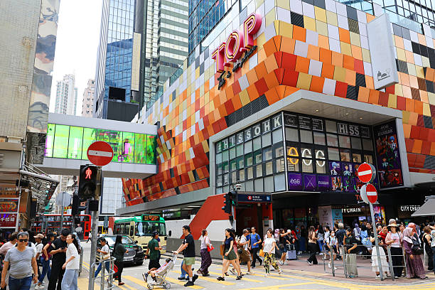 TOP Shopping Mall and mtr exit in mong kok, hong kong - July 24, 2025 : This mixed-use commercial complex is located at a prime location in Mong Kok at the intersection of Nathan Road and Mong Kok Road.