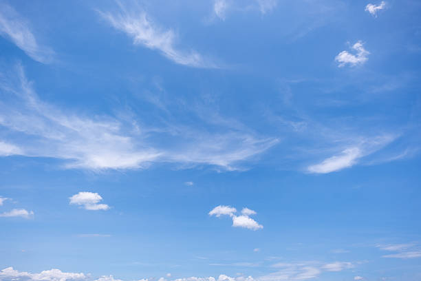 istock Panoramic view of clear blue sky and clouds, Blue sky background with tiny clouds. White fluffy clouds in the blue sky. Captivating stock photo featuring the mesmerizing beauty of the sky and clouds. 2231925001