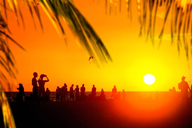 istock Large group of people enjoy on sandy tropical beach during sunset 2231928594