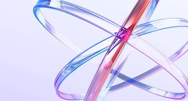 istock Blue science and tech 3d background with glass holographic transparent circle lines. Iridescent abstract structure of atom with purple red gradient for physics and chemistry design 2231930473