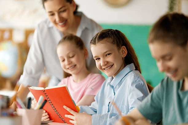 istock Happy kids and teacher at school 2231935790