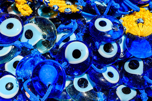 Evil eye amulets on a tree protect from bad energy using by Turkish culture