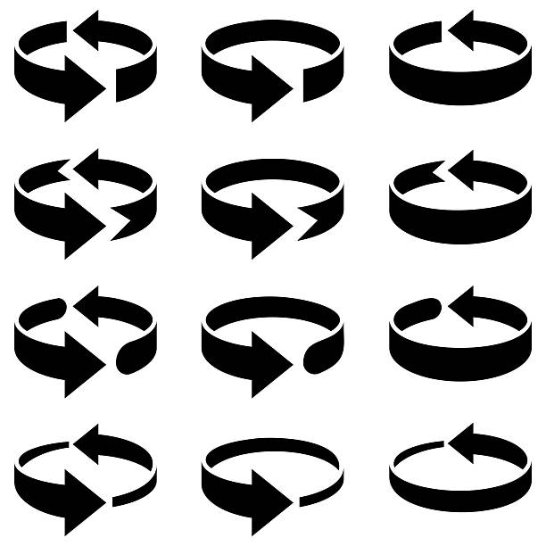 bildbanksillustrationer, clip art samt tecknat material och ikoner med vector illustration icon set of various shaped three-dimensional rotating arrows - gå runt i cirklar