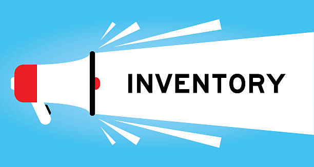 istock Color megaphone icon with word inventory in white banner on blue background 2231944451