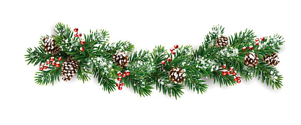 istock Horizontal Christmas garland with snowy fir branches, pine cones, and holly berries. Festive design for winter banners, cards, invitations, and seasonal posters. Transparent background in vector file. 2231944835
