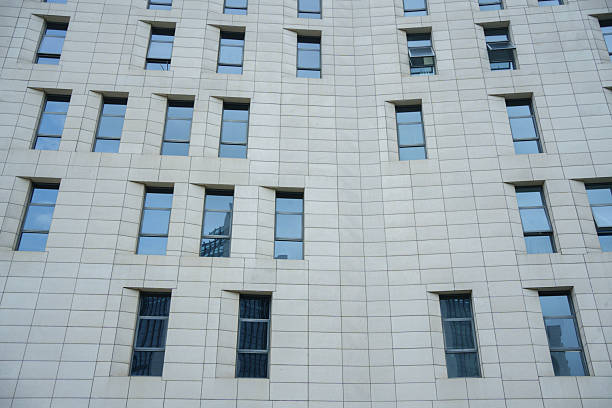Long windows on the wall of a modern building