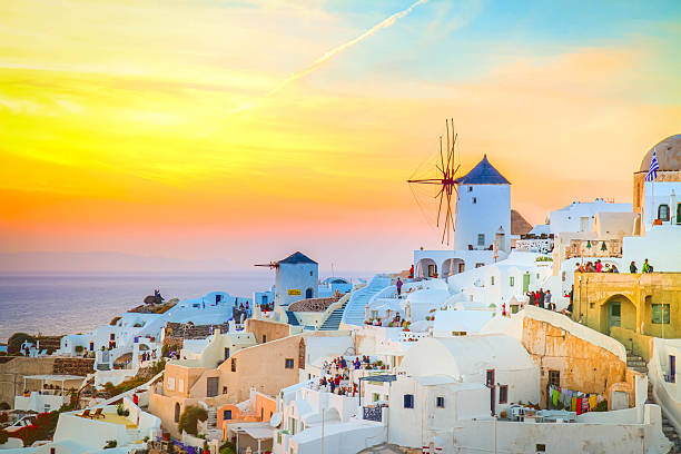 istock windmill of Oia at sunset, Santorini 2231953219