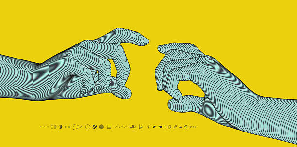 istock Two hands try to reach each other's fingers. Concept of human relation, togetherness or partnership. 3D vector illustration. Can be used for advertising, marketing or presentation. 2231966680