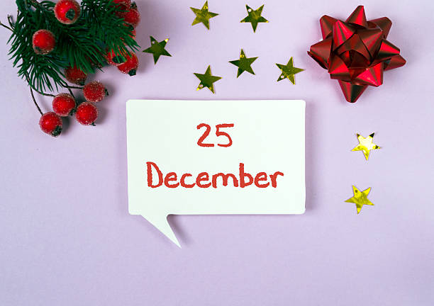 Festive decoration featuring speech bubble with date and holiday-themed elements on pastel background
