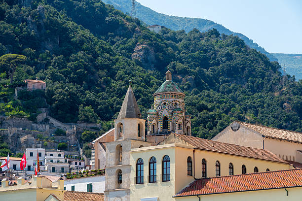 The Amalfi Cathedral dedicated to the Apostle Saint Andrew in the Piazza del Duomo in Amalfi Italy off the coast of Salerno Gulf on the Tyrrhenian Sea.