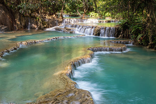 istock Kuang Si Waterfall flowing into a clear blue forest river in Luang Prabang, Laos 2231979157