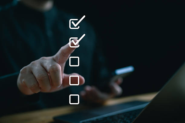 istock Checklist and filling survey form online. Document management system, DMS. Assessment form, questionnaire, checklist and clipboard task management. Quality control and accuracy Check completeness. 2231983696